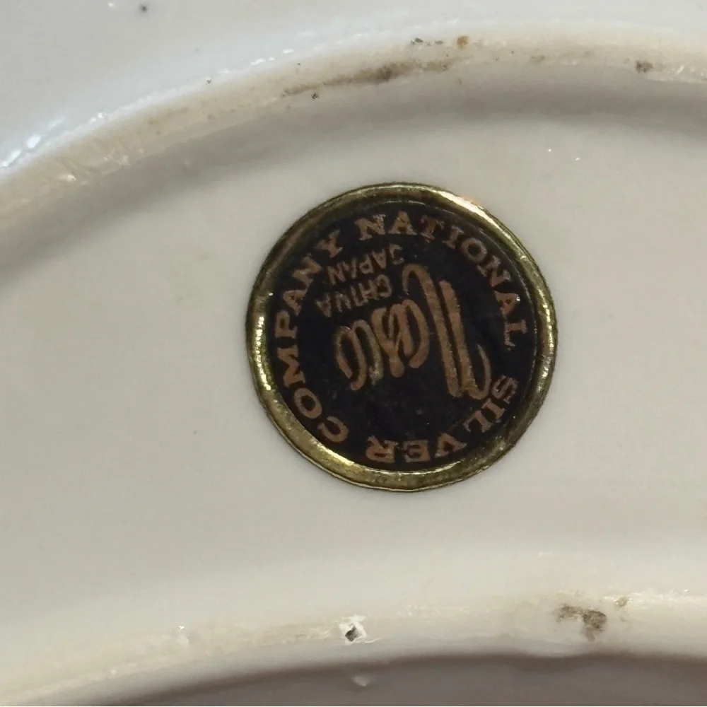 Vintage Nasco Bone Dish Gold  Rim National Silver Company Japan  Set of 8